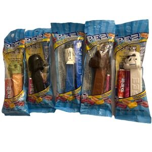 FIVE Pez Star Wars  collection Chewbacca, R2D2, Storm Trooper, Darth Vader, Yoda